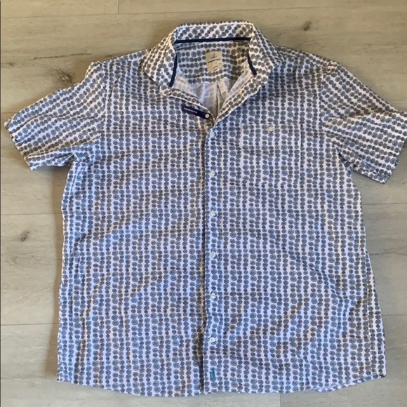 johnnie-O Blue and White Striped Dotted X-LARGE Short‎ Sleeve Casual Shirt - Picture 1 of 8
